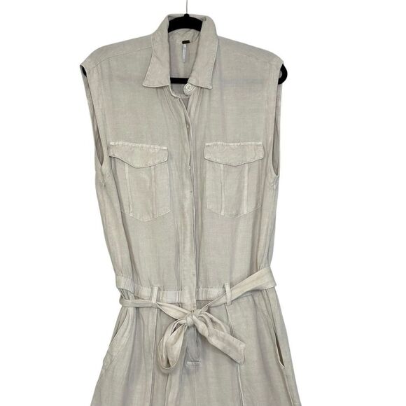 Young Fabulous and Broke Cuba Linen Blend Jumpsuit  in Tan |Size M - Picture 4 of 10